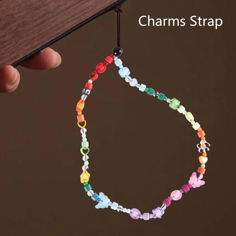 Phone Strap Charm Beaded Phone Lanyard Wrist Strap Butterfly Phone Charm Rainbow Beaded Phone Chain Strap for Girls