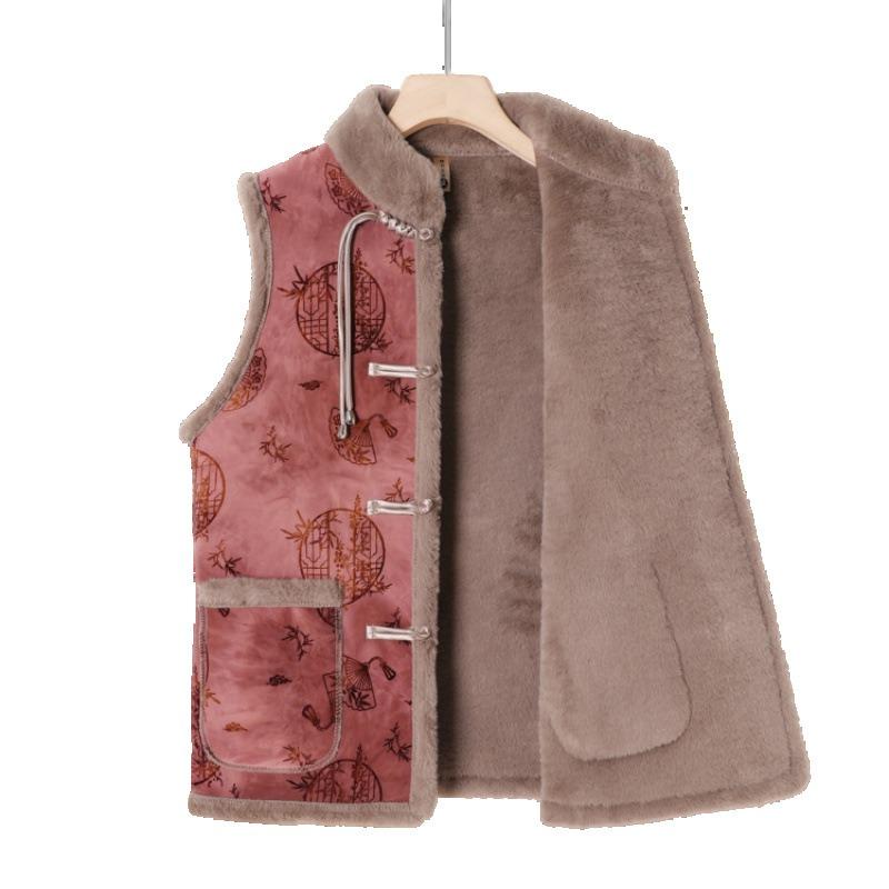 Home velvet padded vest jacket women's warm outer wear floral cotton vest autumn and winter wear