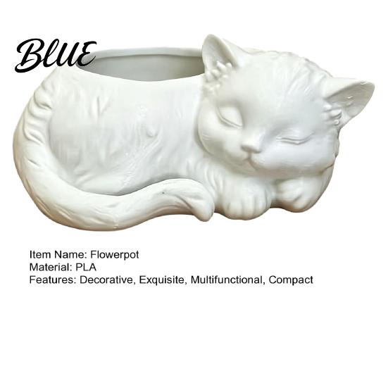Healing Visual Style Planter 3D Printed Sleeping Cat Flowerpot, Mini Desktop Planter, Unique Indoor Garden Decor Decorative Plant Holder for