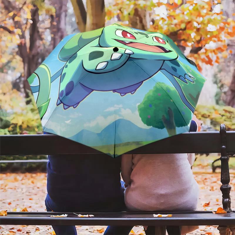 Pokémon Bisasam Muster, automatischer Klappschirm, tragbares und faltbares Design, 8 Schirmstäbe, ein Weihnachts- oder Geburtstagsgeschenk.