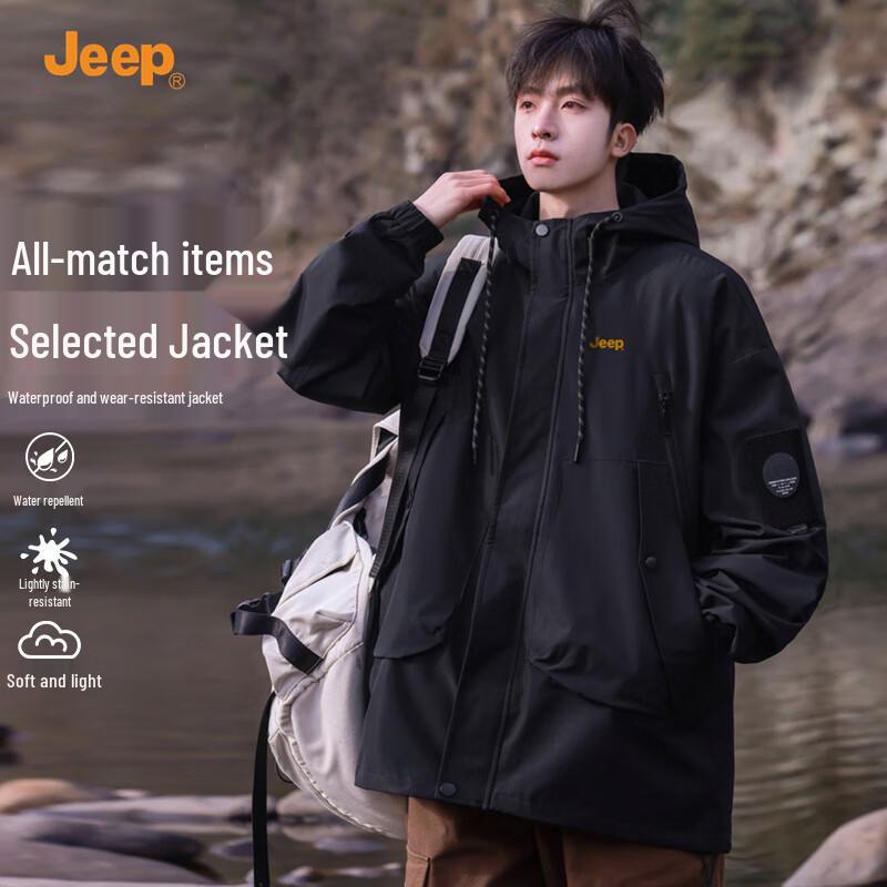 

JEEP Men s Autumn/Winter Casual Hooded Windbreaker Jacket 3XL