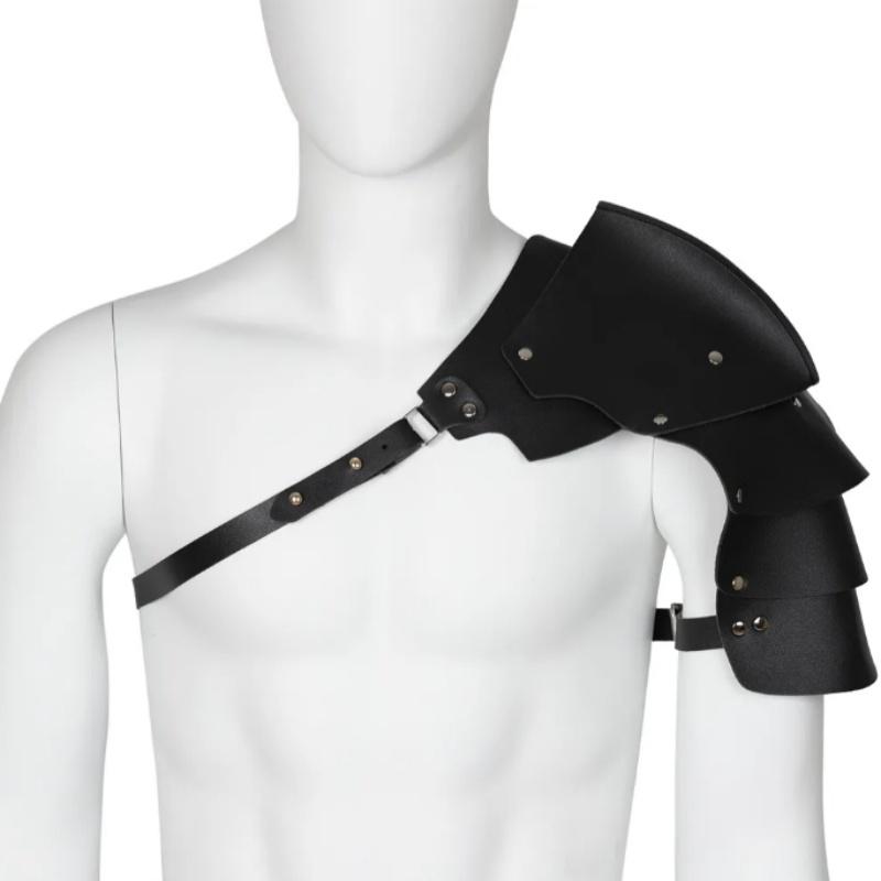 Medieval Shoulder Pauldron Adjustable Black Buckle Steampunk PU Leather Shoulder Armors Cover Cape Live Show DJ Club Men Costume