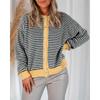Cardigan lavorato a maglia a righe da donna con scollo rotondo, maglione casual a cappotto