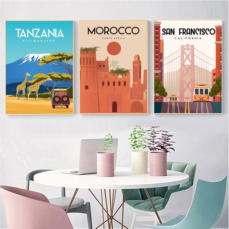 Modern Morocco Landscape Poster Paris New York City Travel Canvas Painting Wall Art Modular Print Pictures Aisle Home Decoration No Frame