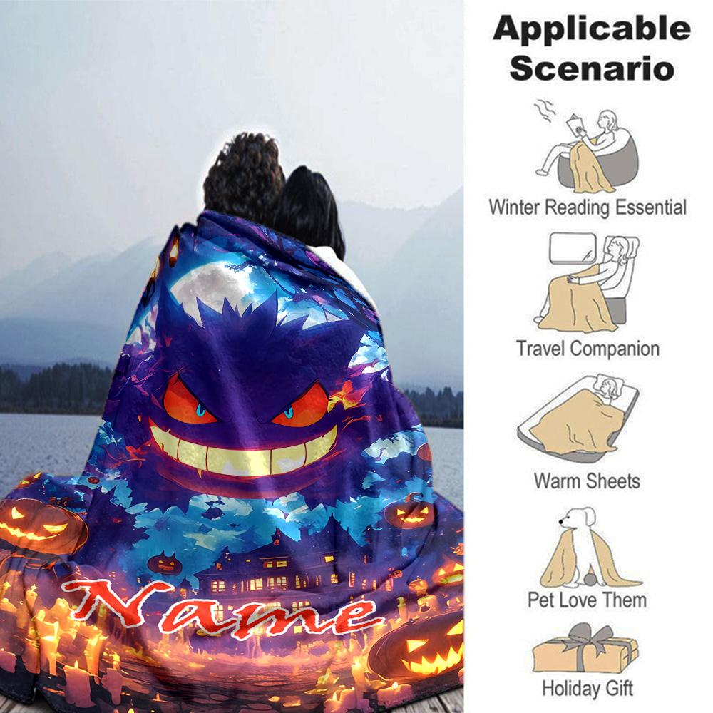 Customiz Name Personality Pokémon Gengar Blanket Soft &Warm Sofa Office Bed Travel Lunch Break Blanket, Gift Suitable All Seasons