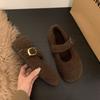 Fashion Fashion Square Toe Fleece Flet Ballet Flats Woman Winter Warm Wool Mary Jane Shoes Ladies Brand Design Elegant Plush Loafers