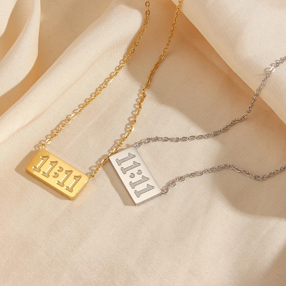Tainless Steel Necklace "11:11"digit Square Stainless Steel Pendant Stainless Steel Gold Silver Color Tarot Necklace