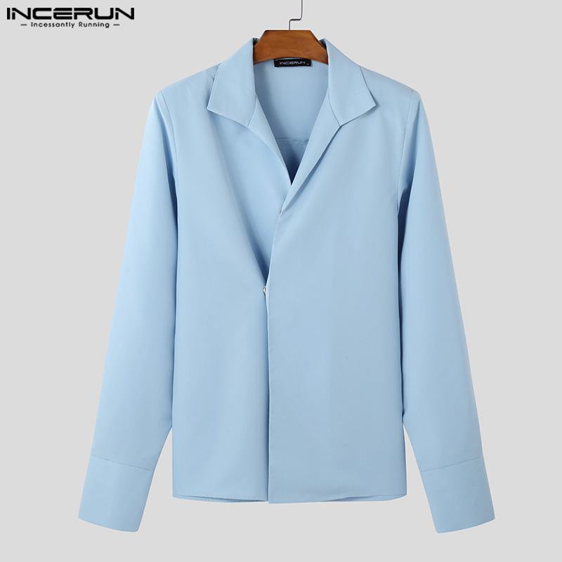 INCERUN Pánské jarní košile s dlouhým rukávem a klopou, boční knoflíky, ležérní topy