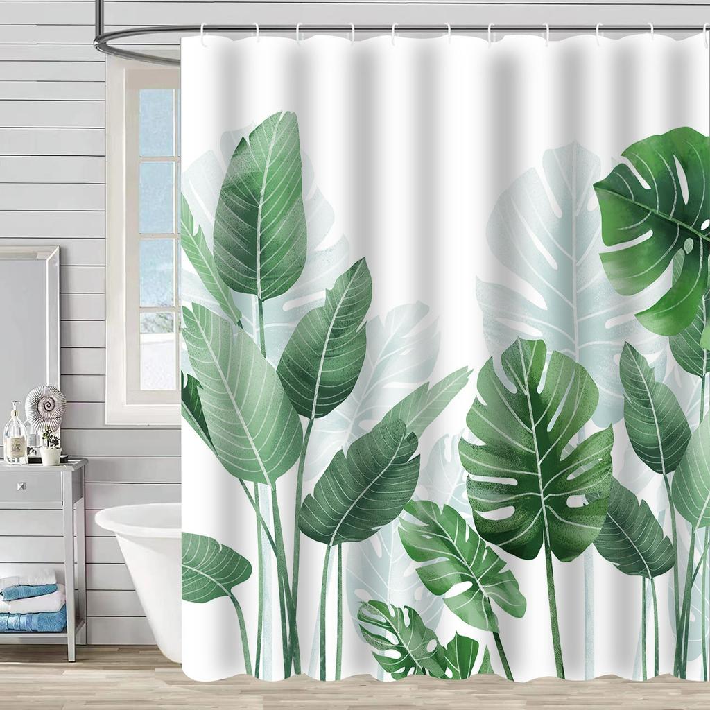SHU1 3D Printed Tropical Jungle Plants Design Bath Curtain Polyester Waterproof Shower Curtain, 180x180cm