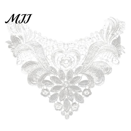 White Lace Collar for Sewing Floral Insert, Embroidery V-neck Neckline Applique, Elegant Fashion Enhancement Hollow Petal Design, Polyester Decorative