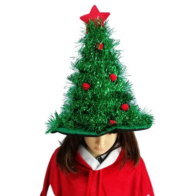 Leuchtender Weihnachtsbaumhut mit Stern für Weihnachtsfeier Kostümzubehör für Kinder Erwachsene Weihnachten Grüner Hut