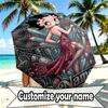 Spersonalizowany Parasol z Nadrukiem Betty Boop z Imieniem, Automatyczne Otwieranie i Zamykanie, Wytrzymały Stelaż z 8 Żebrami, do Codziennego Użytku, na Kemping i Piesze Wycieczki, Prezent Urodzinowy