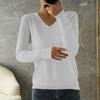 Women's Fashion Loose Knit Sweater Bottom Shirt V-Neck Pullover Long Sleeve Solid Color Top
