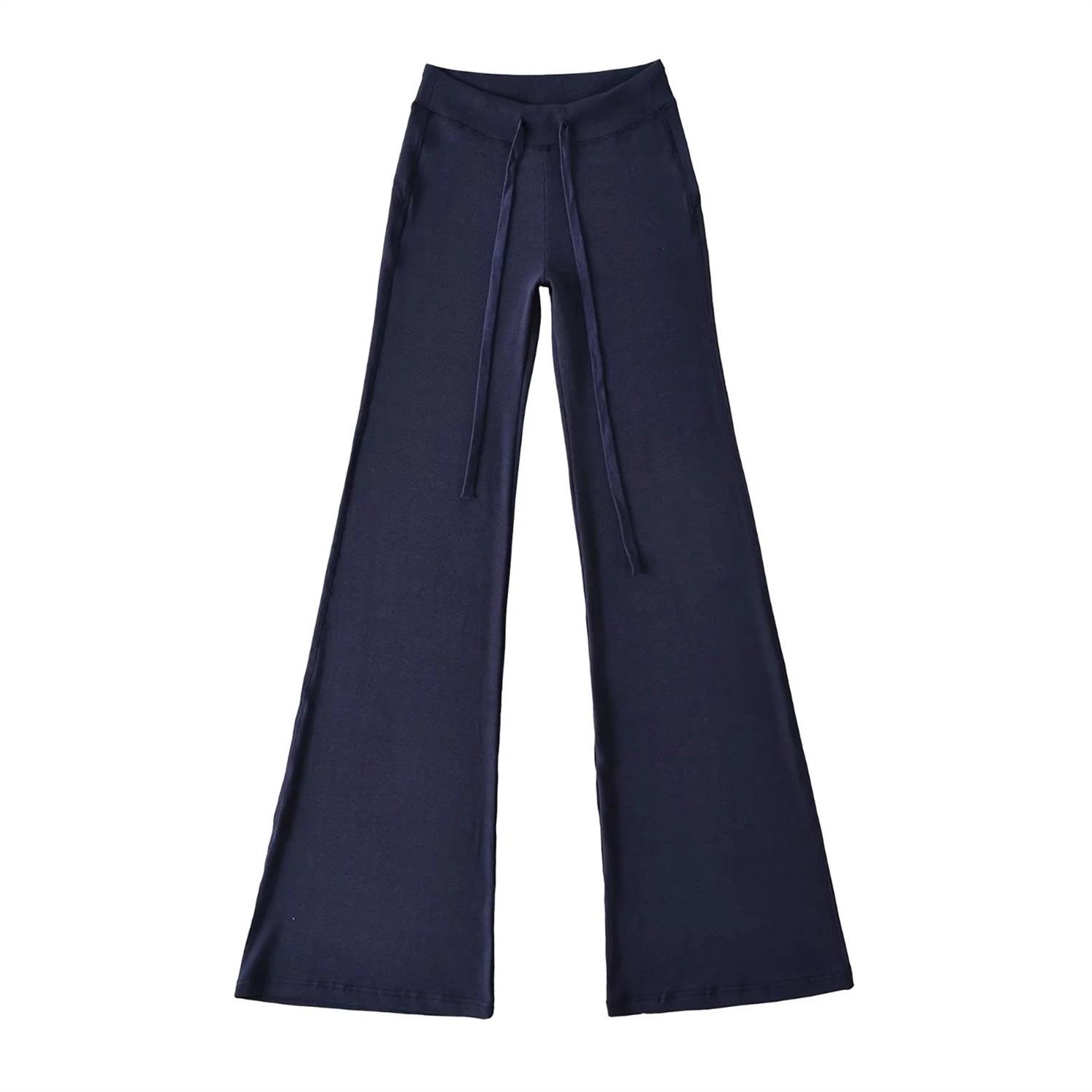 

Women s Gray Low Waist Drawstring Micro Flare Pants – Slimming, Floor-Length Casual Sweatpants for Autumn. L темно-синий