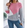 Women's Sweatshirt-Style Casual Colour-Blocked Cable-Knit Long-Sleeved Pullover Knit Top