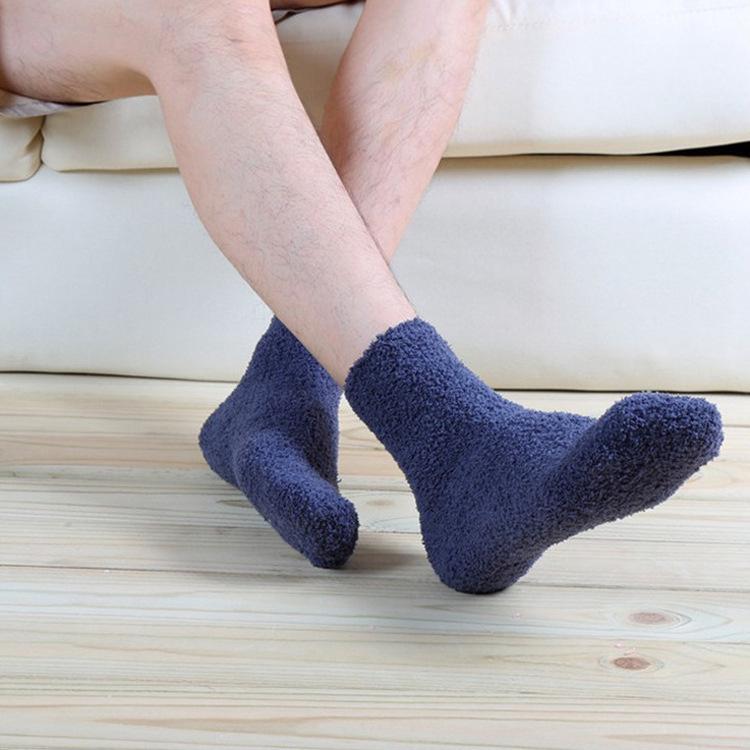 Men's Solid Color Half-Velvet Coral Fleece Warm Sleep Socks