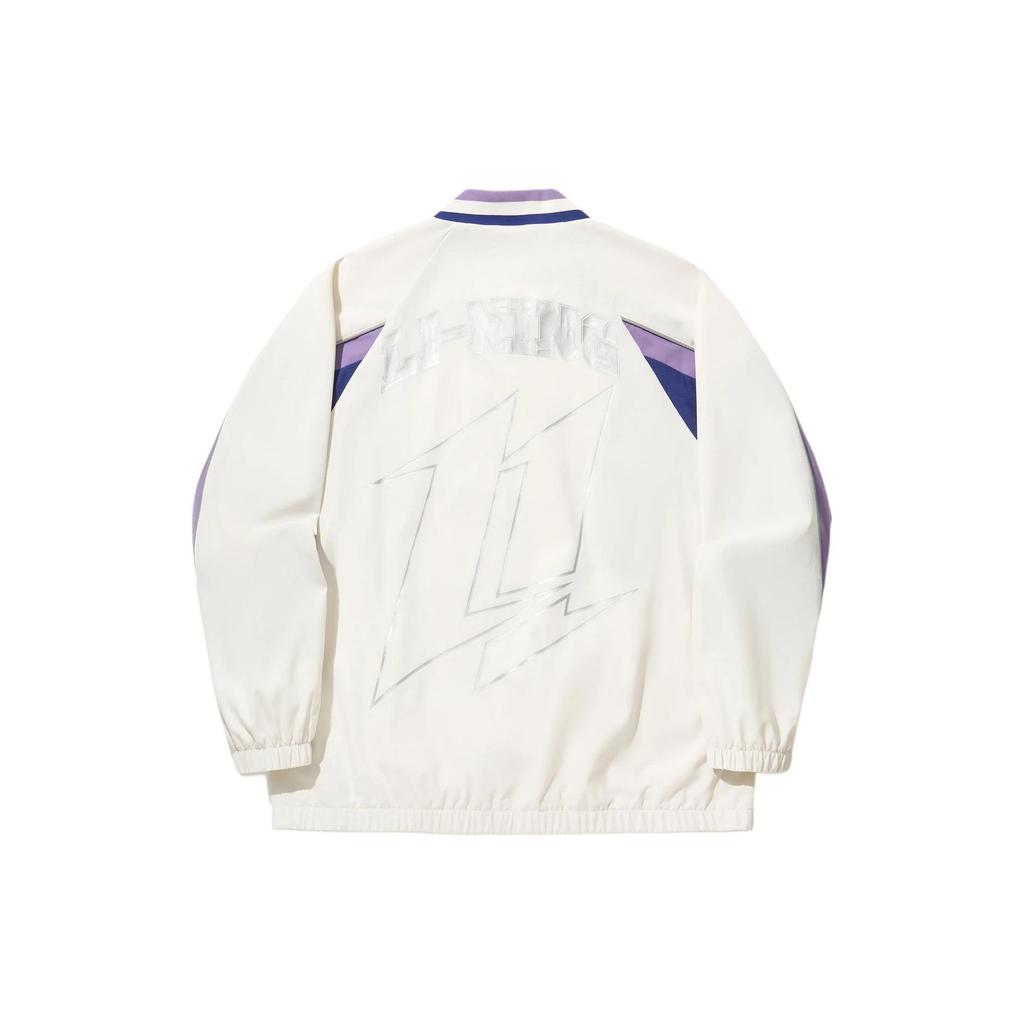 Li Ning Color Block Letter Stand Collar Pullover Sports Loose Sweatshirt Men Sweatshirt Off-White Shadow-Purple Blue ATLU035-1
