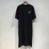 2026 Summer Women's Versatile Korean Style Short Sleeve Slit Midi Dress T-Shirt