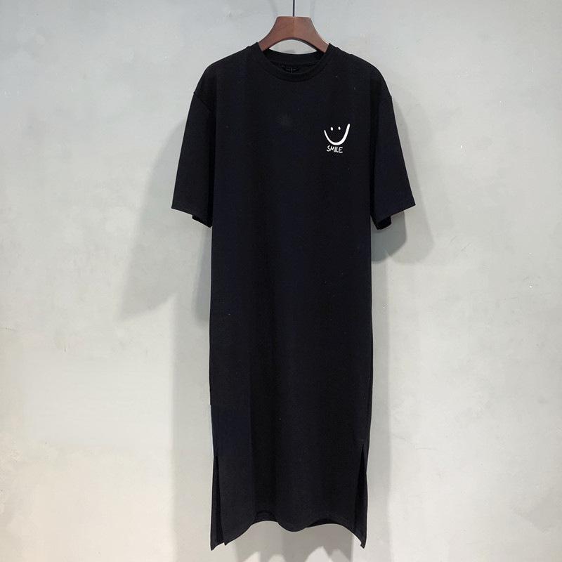 2026 Summer Women's Versatile Korean Style Short Sleeve Slit Midi Dress T-Shirt