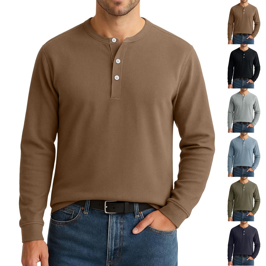 Men's Casual Style Solid Color Loose  Shirt Long-sleeved Top