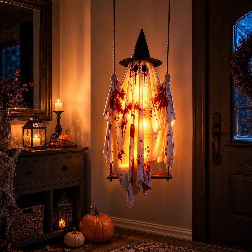 Halloween Swing Decoration - Glowing Cute Hanging Ornament for Outdoor Yard Garden Party Prop