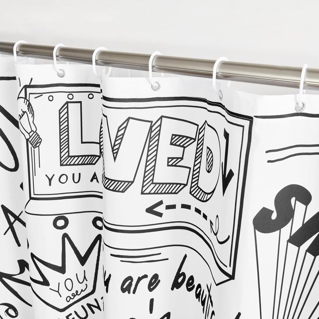 Zwart-wit douchegordijn inspirerend Art Deco badkamer leuk douchegordijn met 12 haken 180x180cm