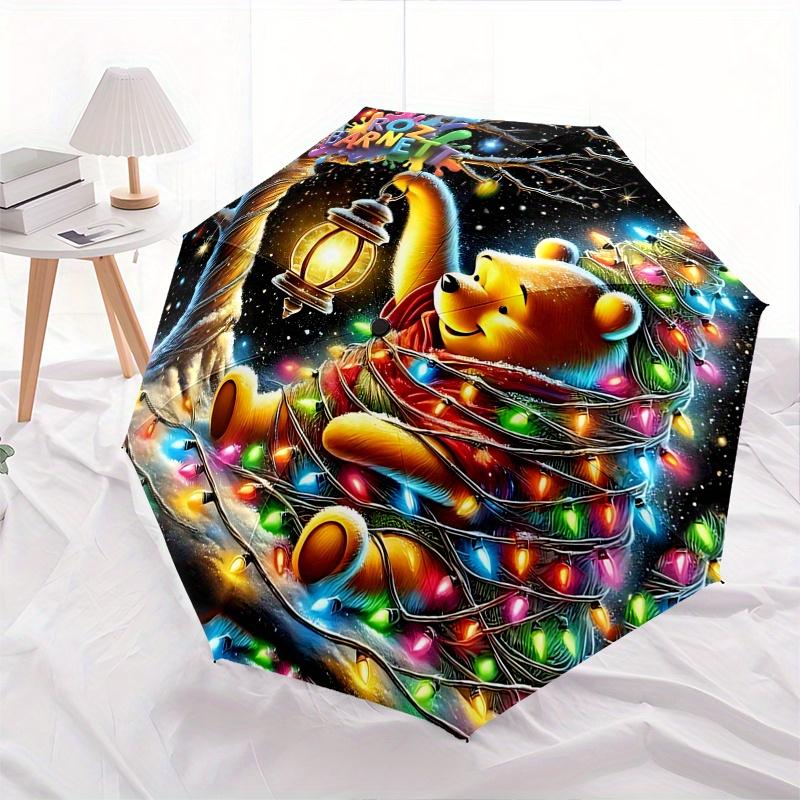 Winnie the Pooh, Christmas lights Automatic Opening and Closing Umbrella, Compact Travel Umbrella, Lightweight and Portable, Suitable for Be