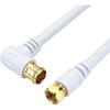 HORIC Antennekabel S-5C-FB Coaxiaal 15m [Compatibel met 4K/8K Uitzendingen] (3224MHz)/BS/CS/Digitale Terrestrische/Kabel TV] Witte L-vormige Stekker/Schroefverbin