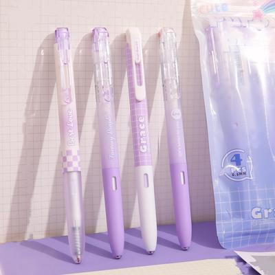 4pcs Purple Roses Gel Pens Set 0.5mm Ballpoint Black Color Ink for Writing School Office