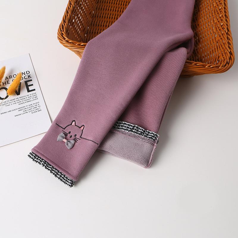 

Зимние леггинсы для девочек, бархатные утепленные детские брюки, модные теплые брюки с вышивкой 150 фиолетовый