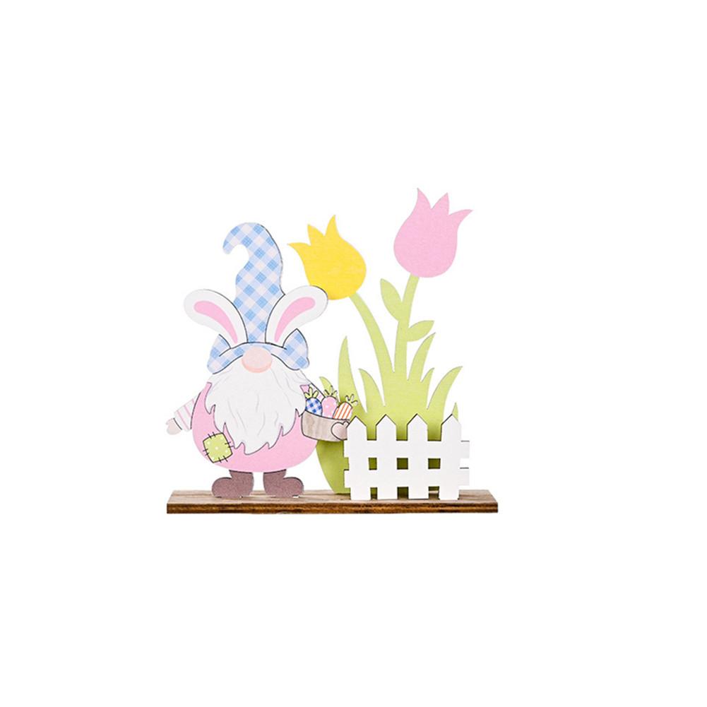 Colorful Wooden Easter Ornament Dwarf Rabbit Flower Element Portable Beautiful Eye-catching Table Decoration for Easter Party