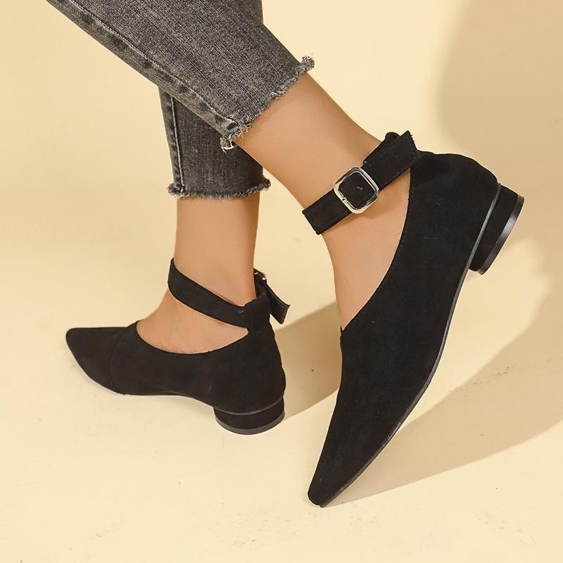 Fashion Women's Low Heel Shoes Spring New Pointed Head Shallow Mouth Suede Anti-slip Wear-resistant Low-top Shoes