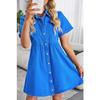 Abiti Camicia in Denim da Donna Manica Corta Collo a Revers Vestito di Jean Monopetto Top Bordo Arricciato Ampio Abiti da Donna