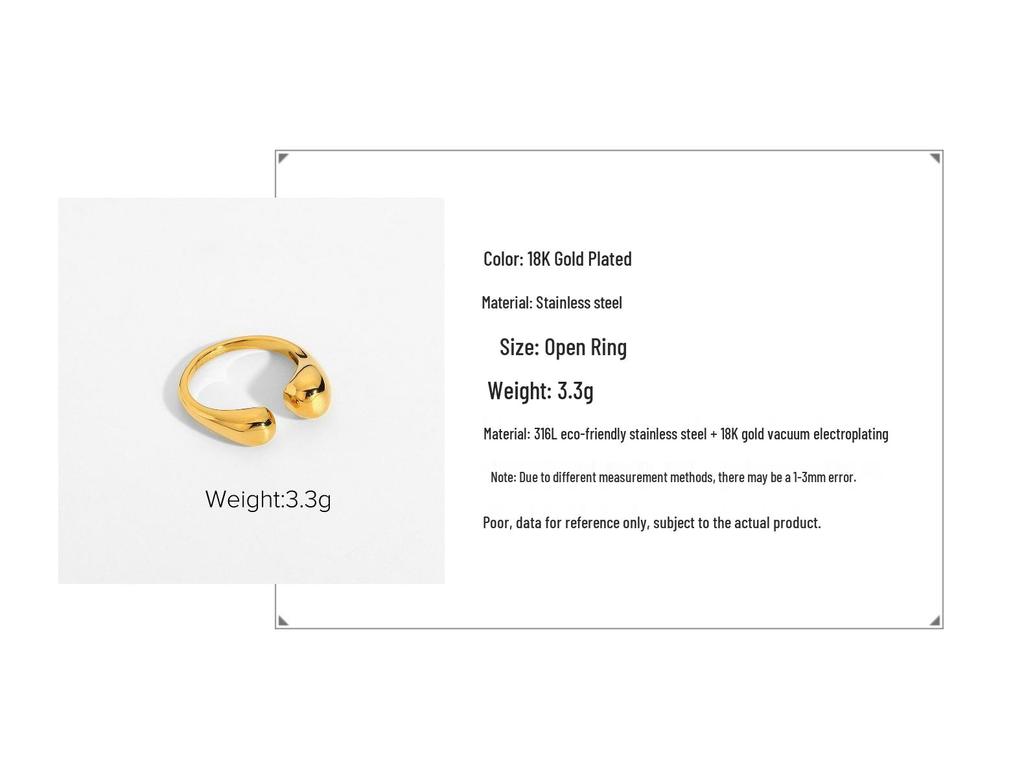 Adjustable Gold-Plated Stainless Steel Chubby Ring for Women - European & American Influencer Style