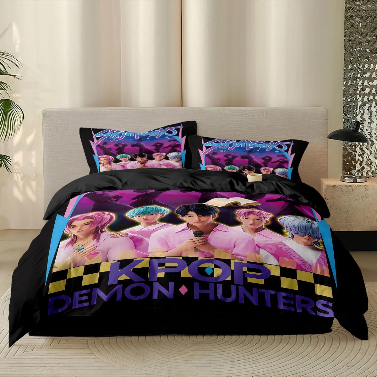 

3pcs K-Pop Demon Hunters printed coreless duvet cover set, multi size bedroom bedding decoration, machine washable 135x200cm-EU-Single&set