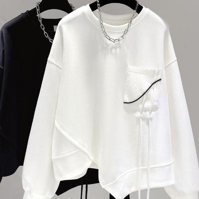 Fashion Solid Color Hoodless Sweatshirt Women's Spring and Autumn Temperament Loose Thin Niche Design Short Top