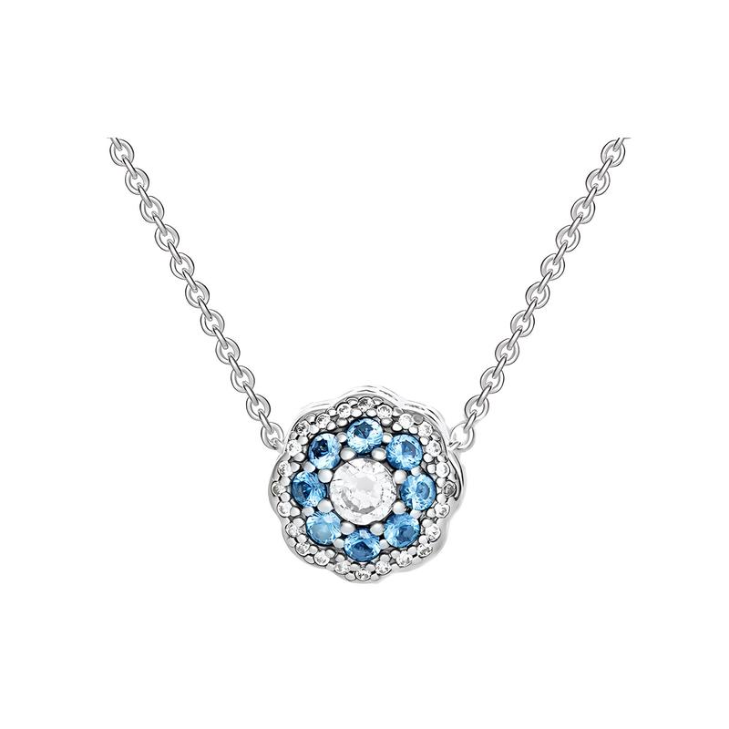 Pandora Flashing Flower Set Necklace Women s Silver ZT2127 синий