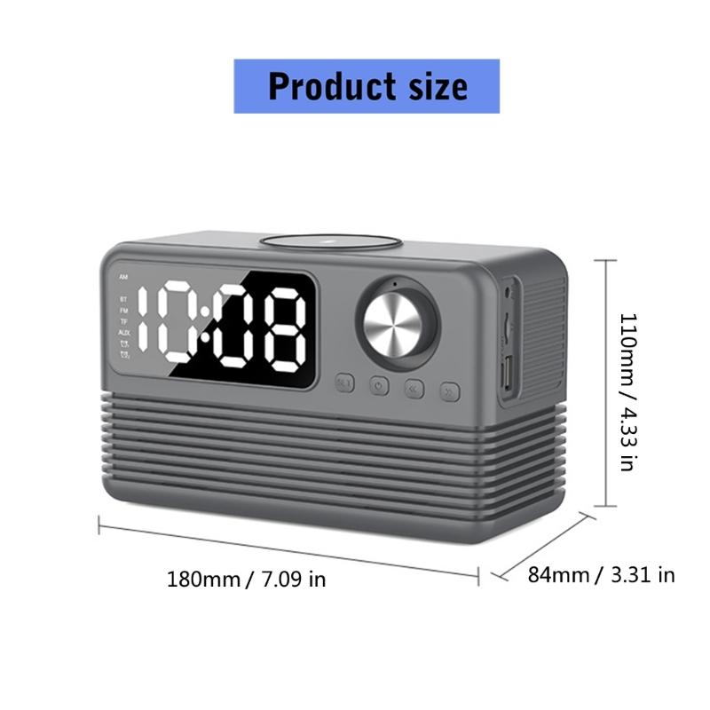 15W Wireless Charging Bluetooth-compatible Speaker with LED Mirror Clock Double Alarms Not Theft Designs Suitable for Home Office