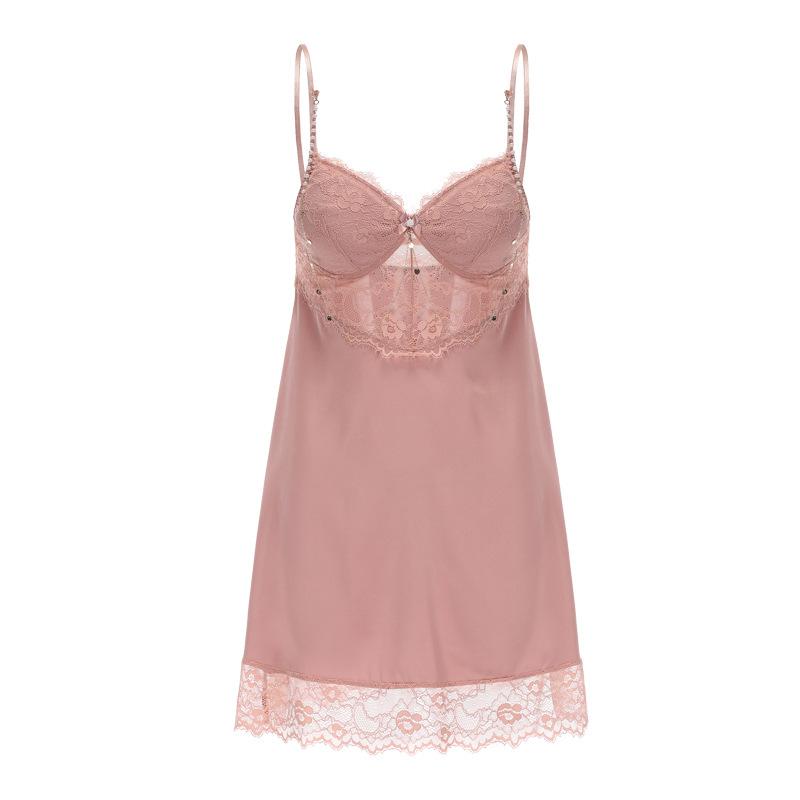 Women's Satin Lace Sheer Padded Sleep Dress with Robe Lounge Set
