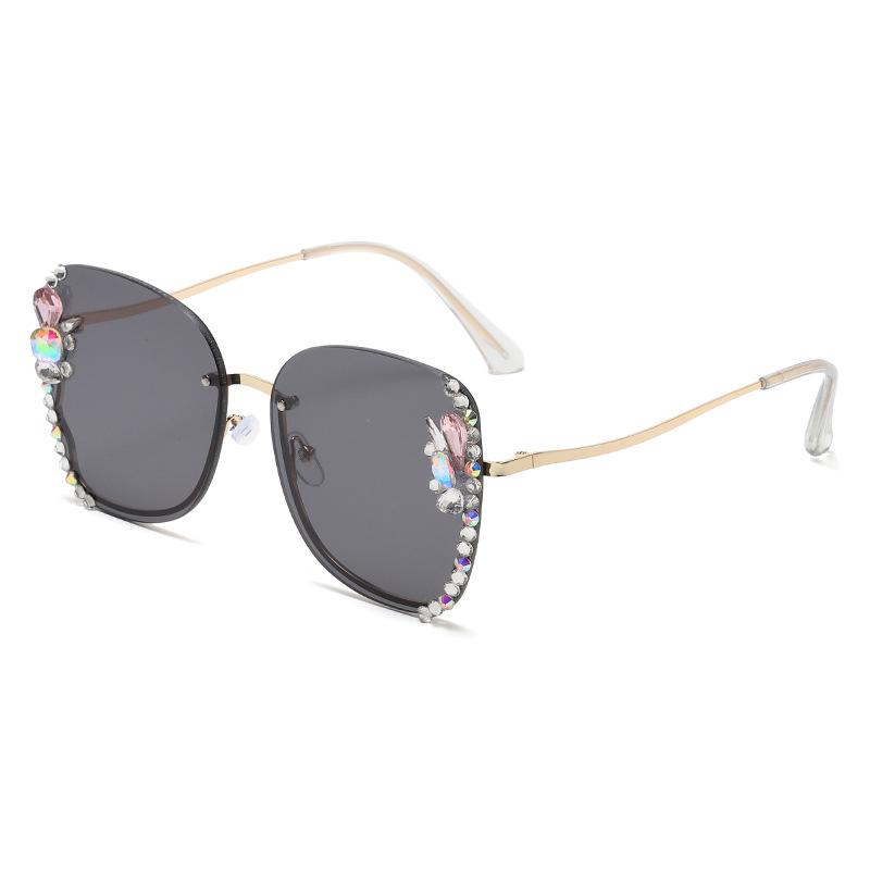 Occhiali da Sole Intarsiati di Diamanti per Donna Occhiali UV Viso Rotondo Protezione Solare Moda Guida Occhiali da Donna