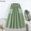 ZANZEA Vintage Women Elastic Waist Floral Print Patchwork Skirts Pleated Dress
