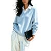 Dames V-hals Top met Lange Mouwen Losse Pasvorm Casual Koreaanse Blouse voor Dagelijks Gebruik