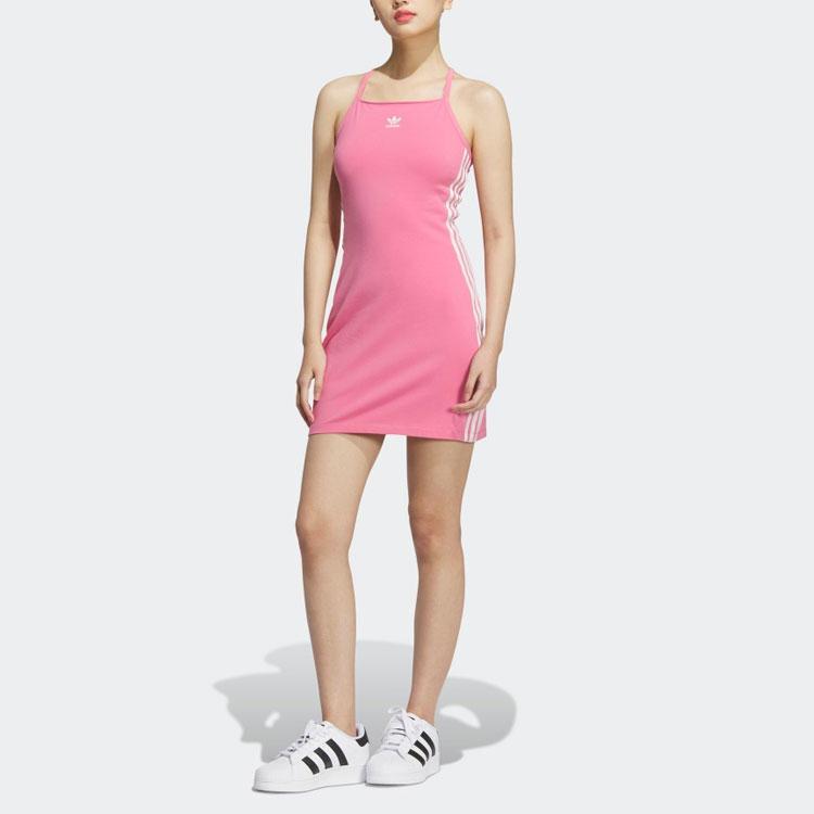 Adidas Originals Logo Colorblock Three-Stripe Comfort Knit Sport Dress Women Dress Ballet-Pink JE6044