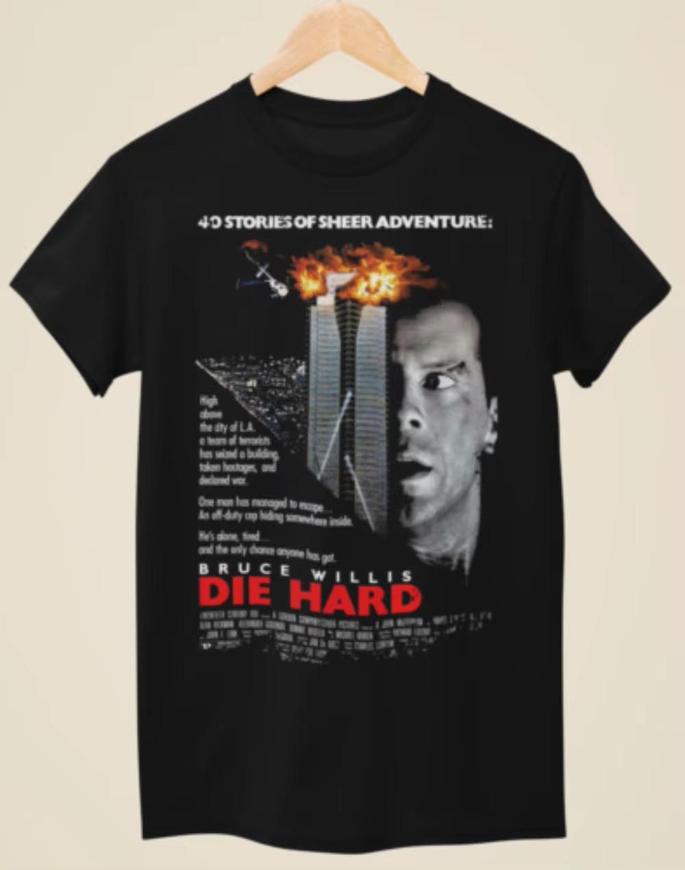 

2026 Women Unisex Retro-inspired T-shirt based on the movie poster of Die Hard unisex black T-shirt suitable for all seasons 3XL