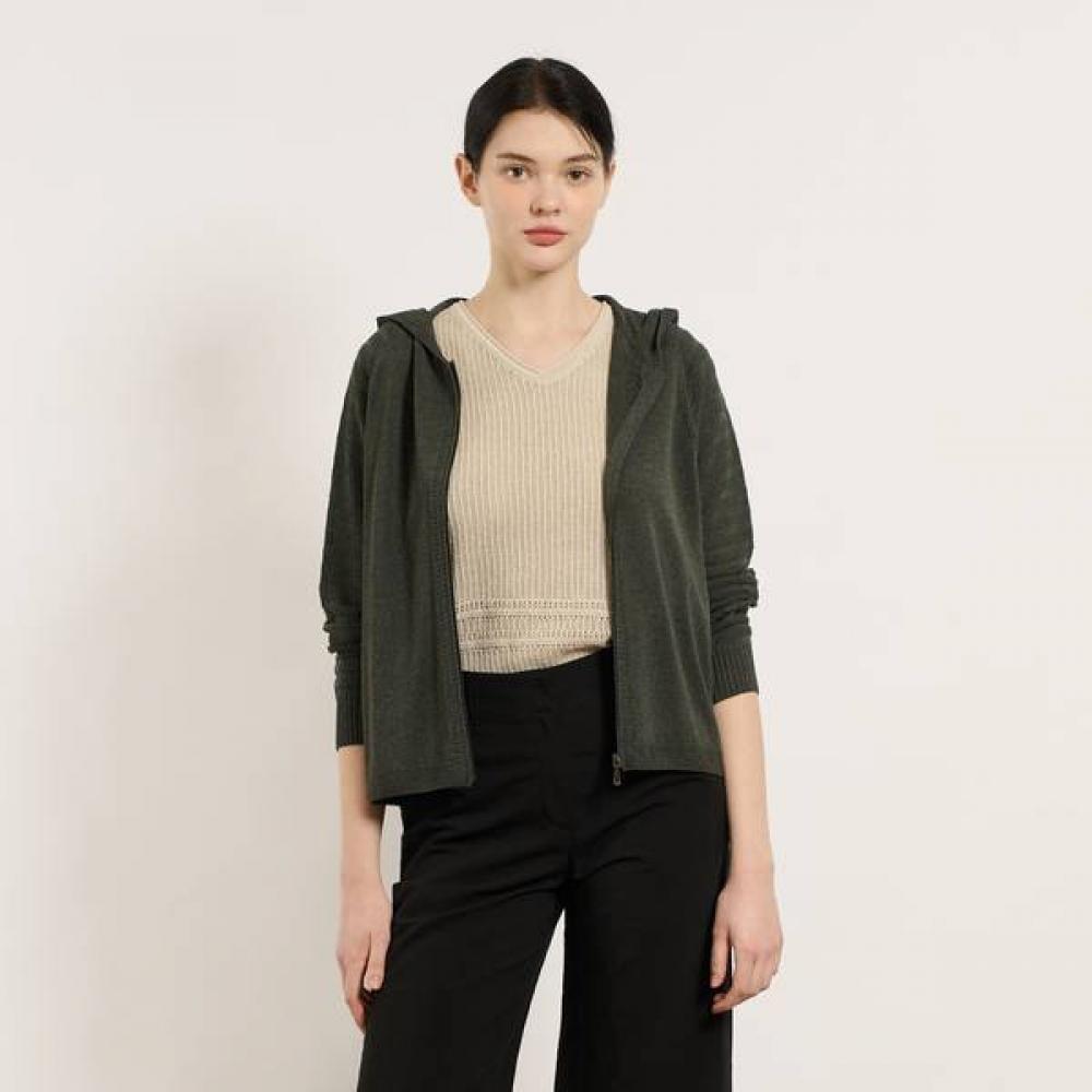 Bcbg Horizontal Knit Hooded Zip Up B5m4k115 Khaki (45)/55