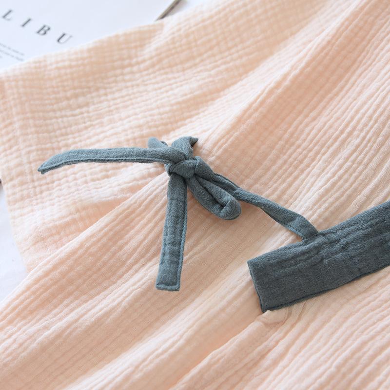 Jarní/Letní Nový Japonský Kimono Oblek Dámský 100% Bavlna Krep Pyžamo Dlouhý Rukáv Kalhoty Dvoudílný Volný Šněrovací Domácí Oblečení