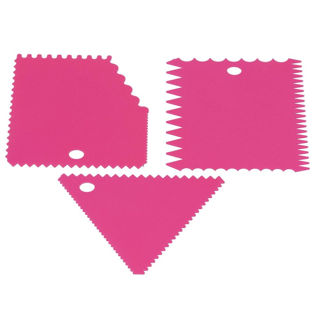 3PCS/Set Cake Cream Scraper Pasty Cutters Scraper Irregular Teeth Edge DIY SmootherRose Red