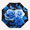 Automatic Open/Close Umbrella with Shielding & - Elegant Floral design - Sturdy 8-Rib Construction - Blue Roses & Butterflies