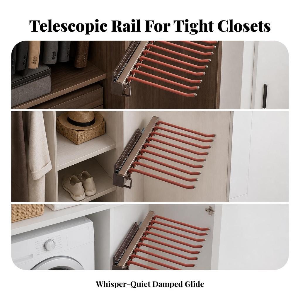 Retractable Pullout Trouser Rack | SpaceSaving SideMount, Pull out Rack, for Wardrobe