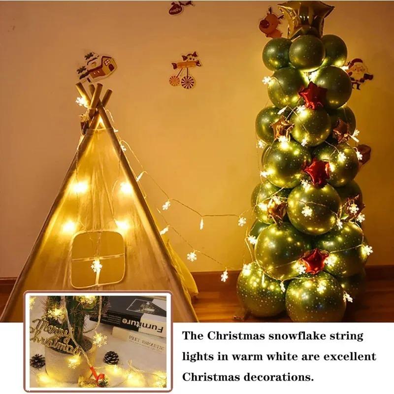 Christmas Snowflake String Lights, Waterproof Battery-Powered String Lights, Garden and Bedroom Decoration, Festival Lighting USB Powered